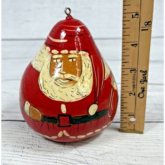 Santa Gourd Christmas Ornament 5” Red Hand Painted Toy Sack Argentina - Picture 2 of 5